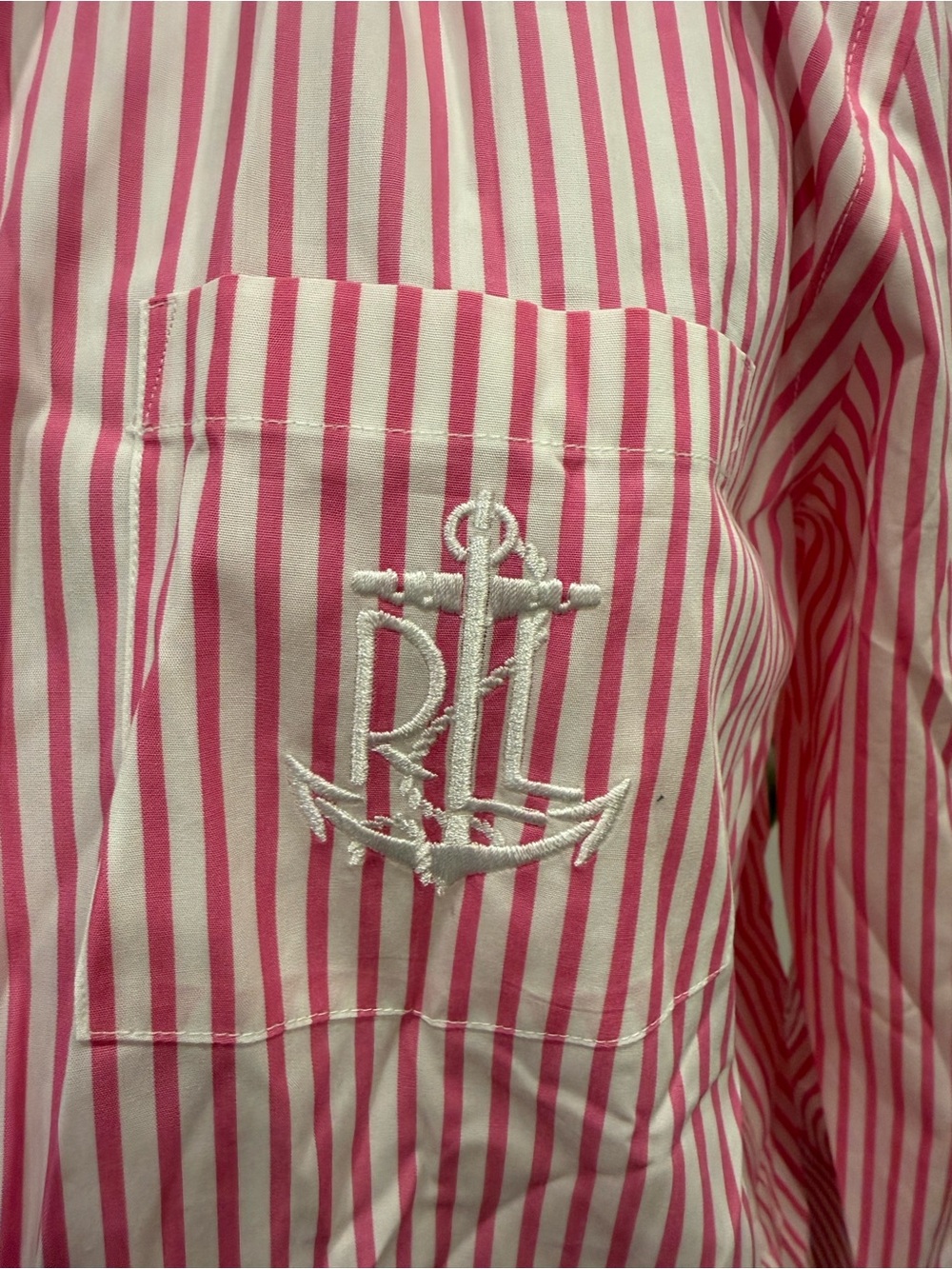 Ralph Lauren Pink and White Striped Button-Up Shirt with Anchor Embroidery - Picture 4 of 9